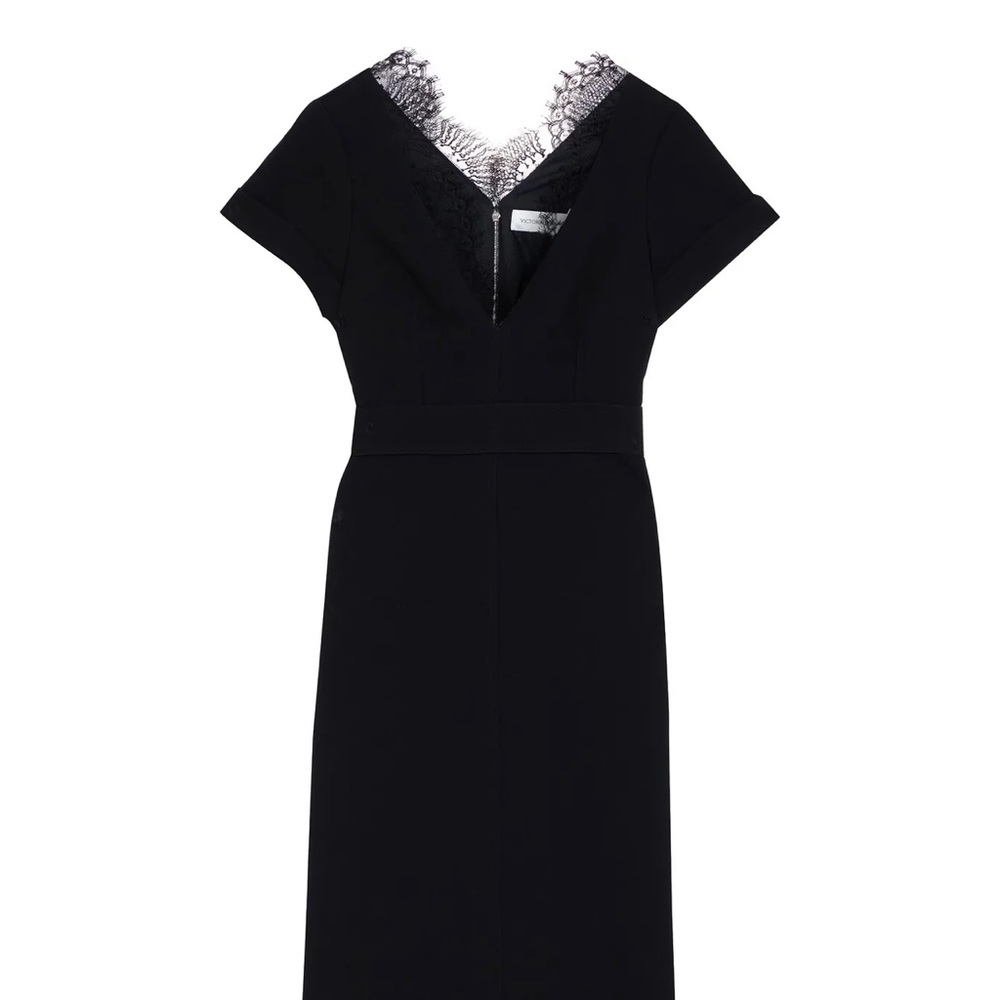Beautiful Black Victoria Beckham Chantilly lace-Trimmed Crepe Dress